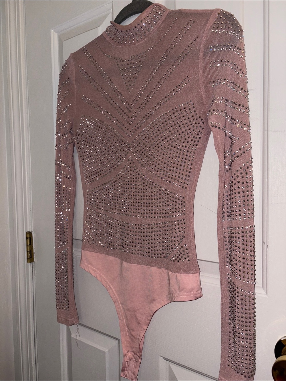 Embellished Blush Pink Long-Sleeve Bodysuit